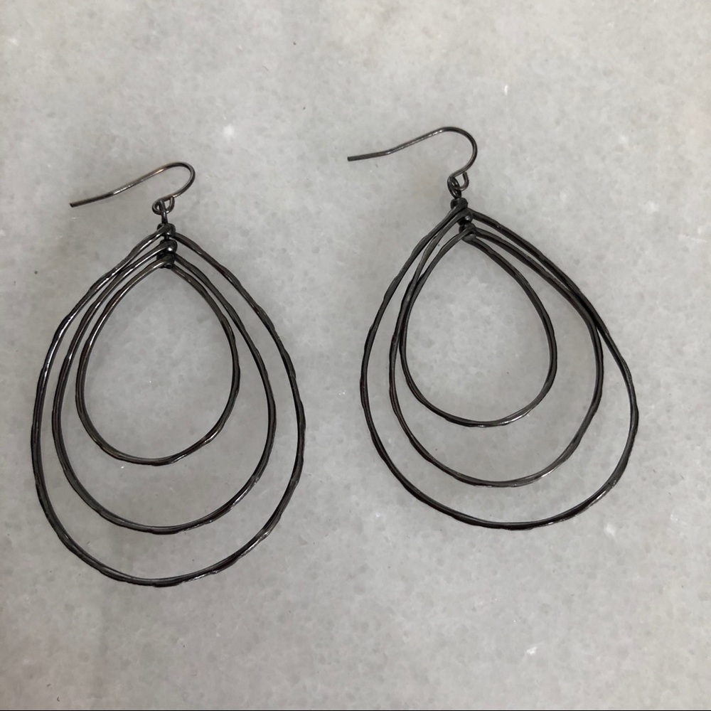 Shiny gunmetal metallic hoop drop earrings